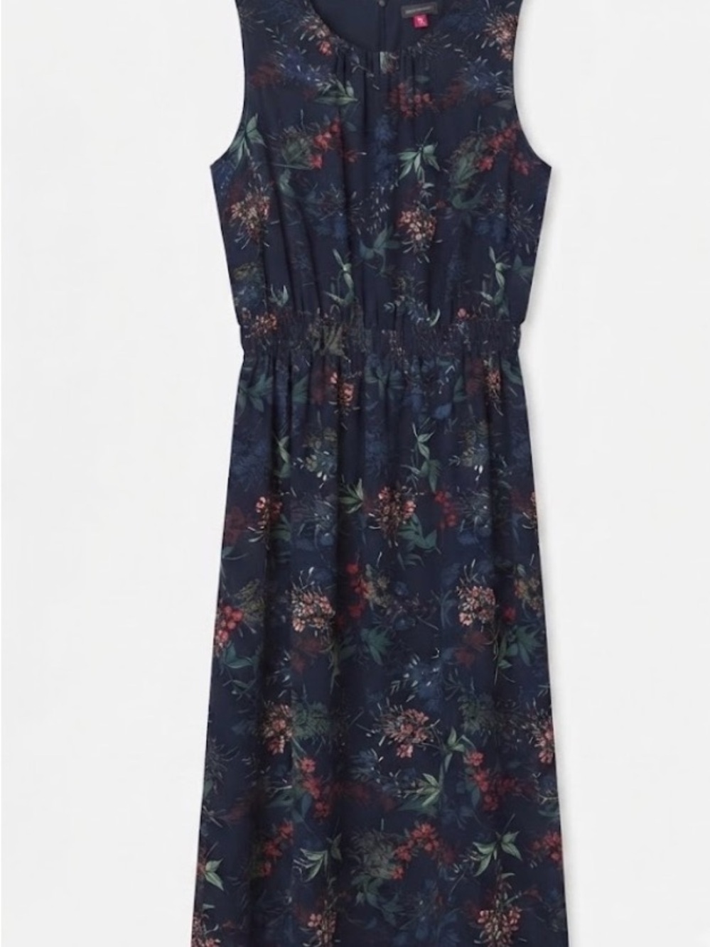 Vince Camuto navy blue floral midi dress.